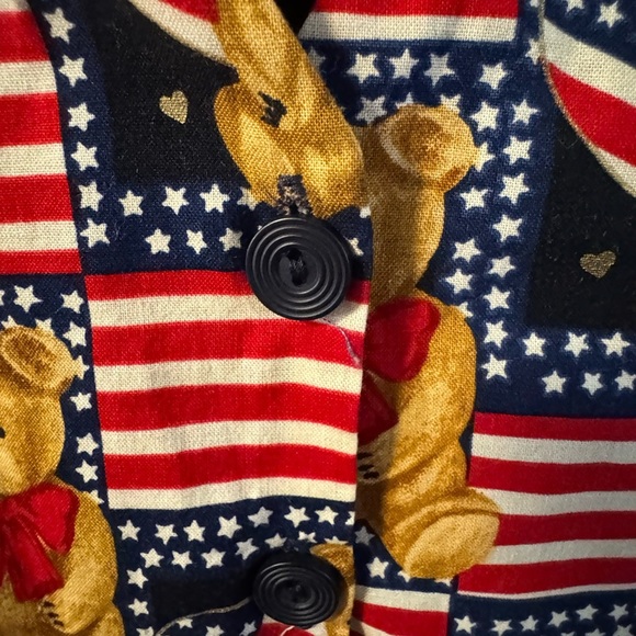Vintage 90’s Patriotic Bear Flag Print Women's Vest Tie Back Cotton JLN USA Lg - Picture 2 of 11